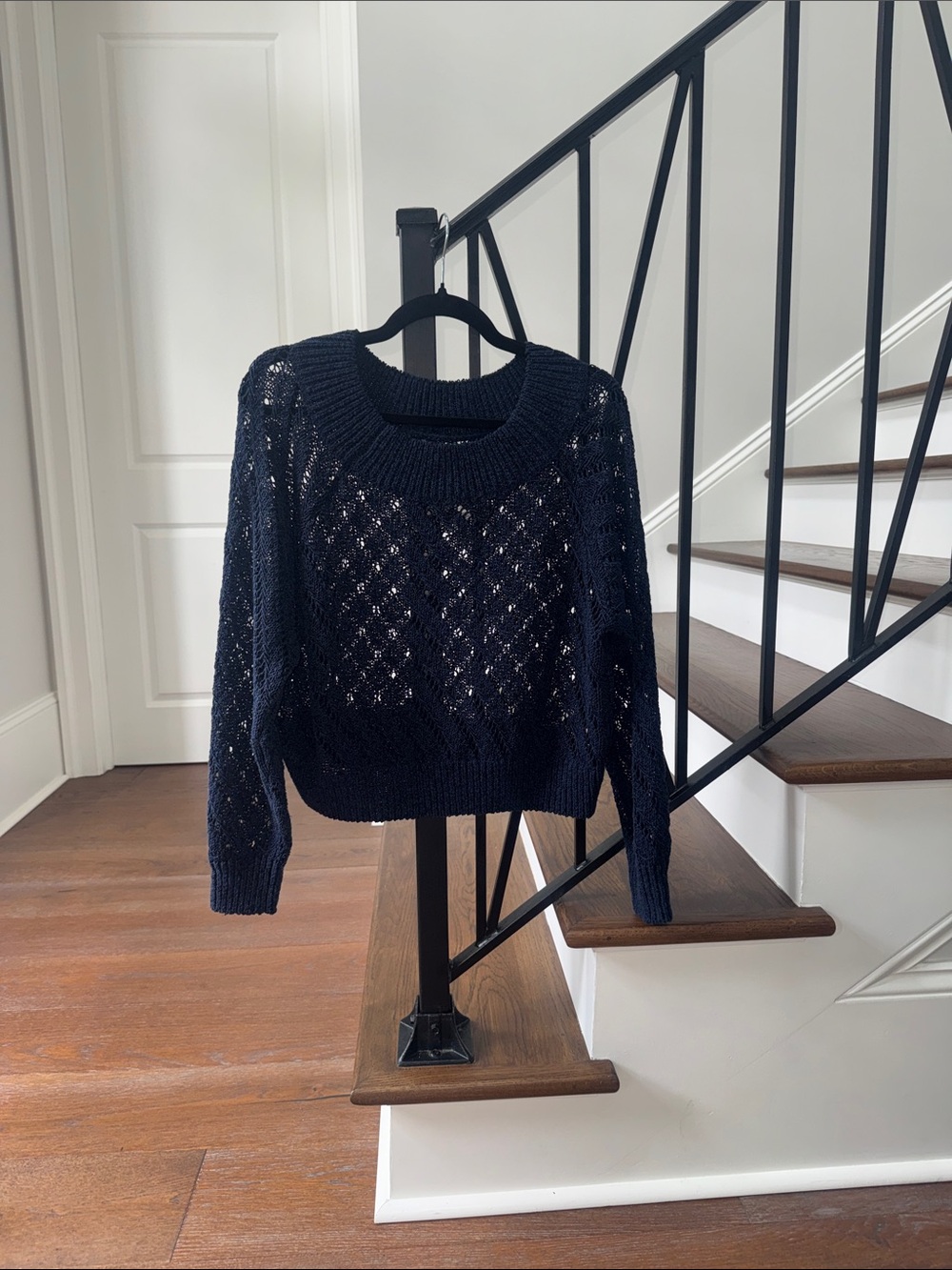Carbon38 Navy Open-Knit Scoopneck Sweater